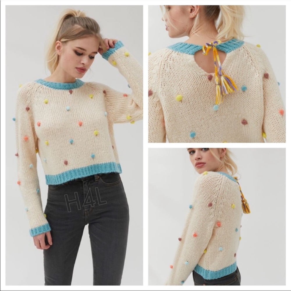 NWT UO Pom-pom Tassle-Back Candy Dot Sweater